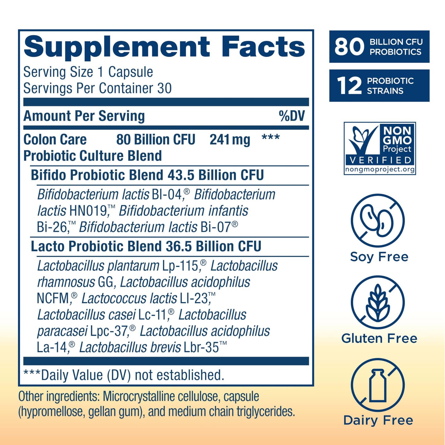 Renew Life Colon Care Probiotic Capsules – 80 Billion CFU, 12 Strains, Dairy/Gluten & Soy Free, 60 Count