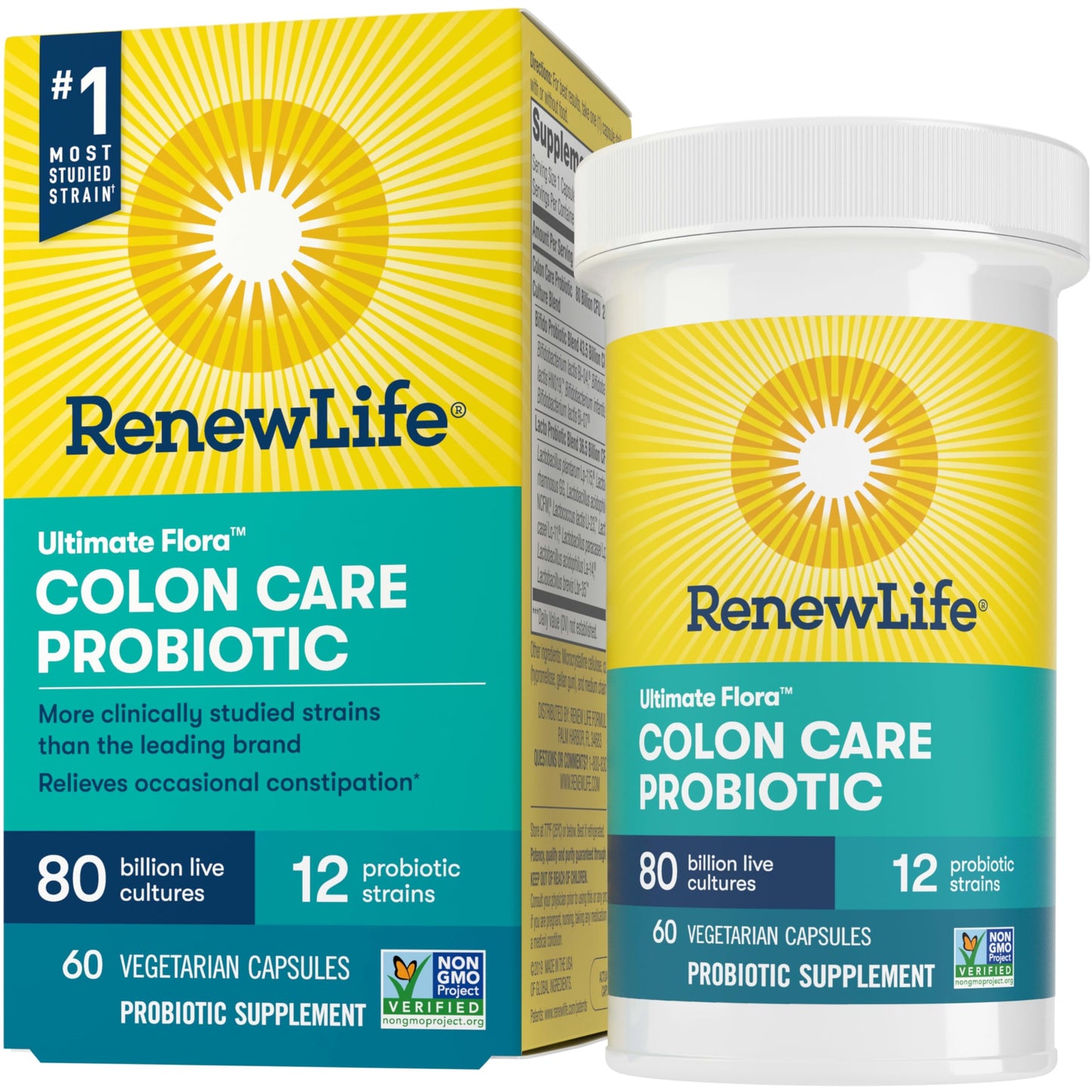 Renew Life Colon Care Probiotic Capsules – 80 Billion CFU, 12 Strains, Dairy/Gluten & Soy Free, 60 Count