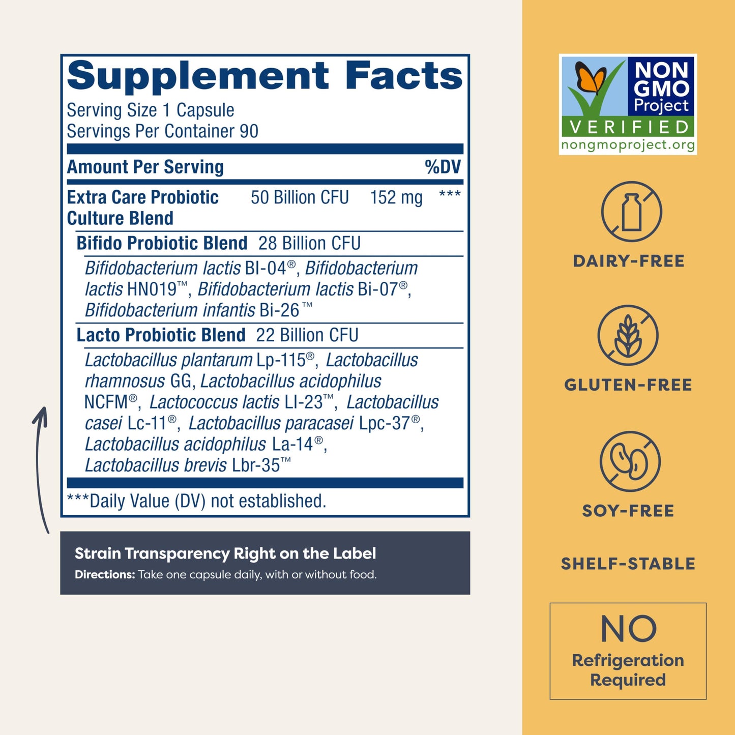 Renew Life Extra Care Probiotic – 50 Billion CFU, 12 Strains, 90 Caps | Gluten-Free, Dairy-Free, Soy-Free