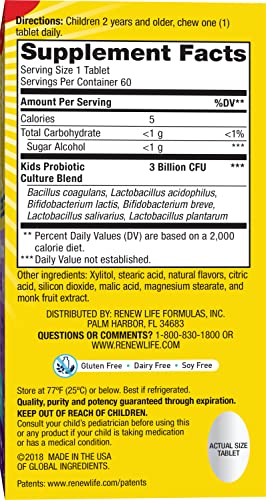 Renew Life Kids Probiotic Chewables 3 Billion CFU – Berry, 60 Count