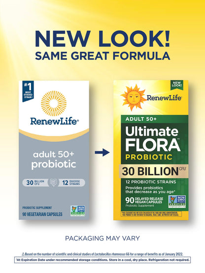 Renew Life Probiotic Adult 50 Plus – 30 Billion CFU, 90 Count Capsules | Digestive & Immune Support