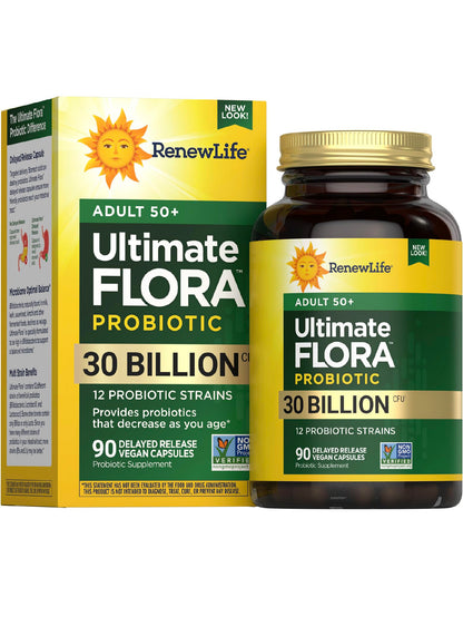 Renew Life Probiotic Adult 50 Plus – 30 Billion CFU, 90 Count Capsules | Digestive & Immune Support