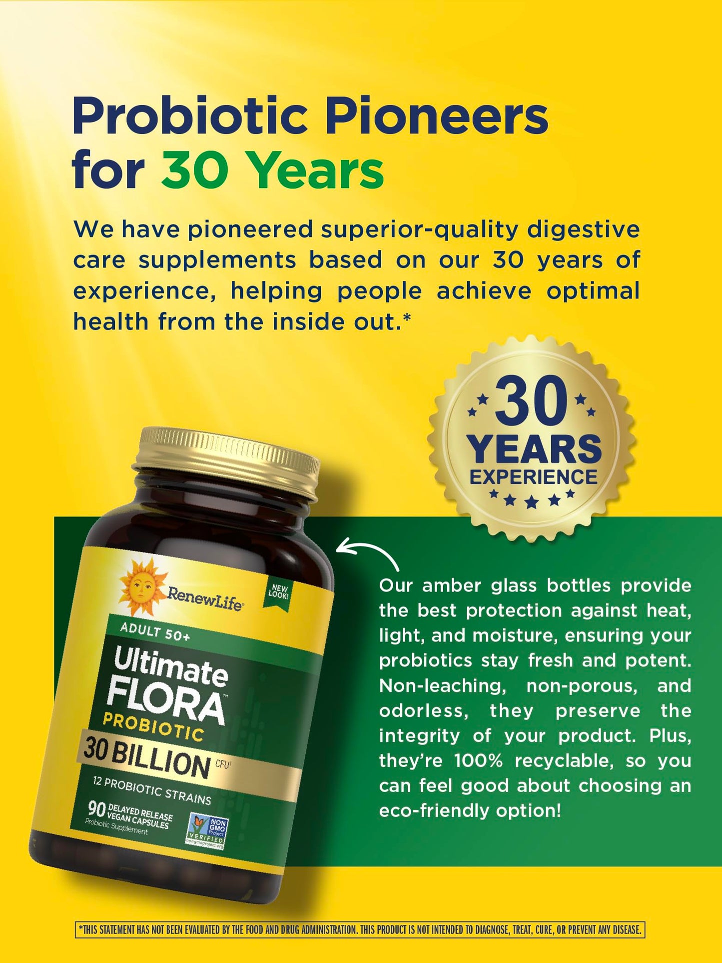 Renew Life Probiotic Adult 50 Plus – 30 Billion CFU, 90 Count Capsules | Digestive & Immune Support