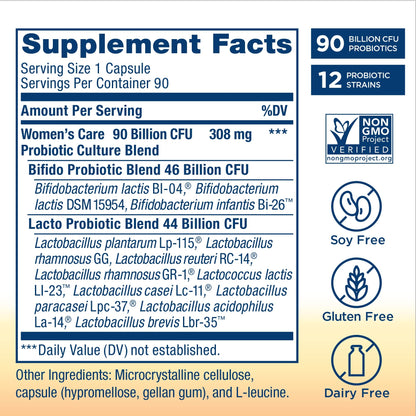 Renew Life Ultimate Flora Women's Care Probiotic 25 Billion CFU - 90 Capsules | Gluten Free, Non-GMO