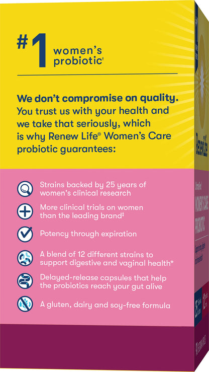 Renew Life Ultimate Flora Women's Care Probiotic 25 Billion CFU - 90 Capsules | Gluten Free, Non-GMO