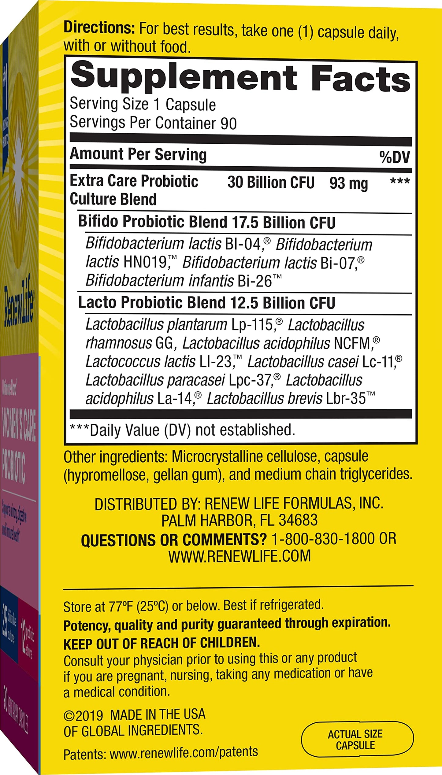 Renew Life Ultimate Flora Women's Care Probiotic 25 Billion CFU - 90 Capsules | Gluten Free, Non-GMO