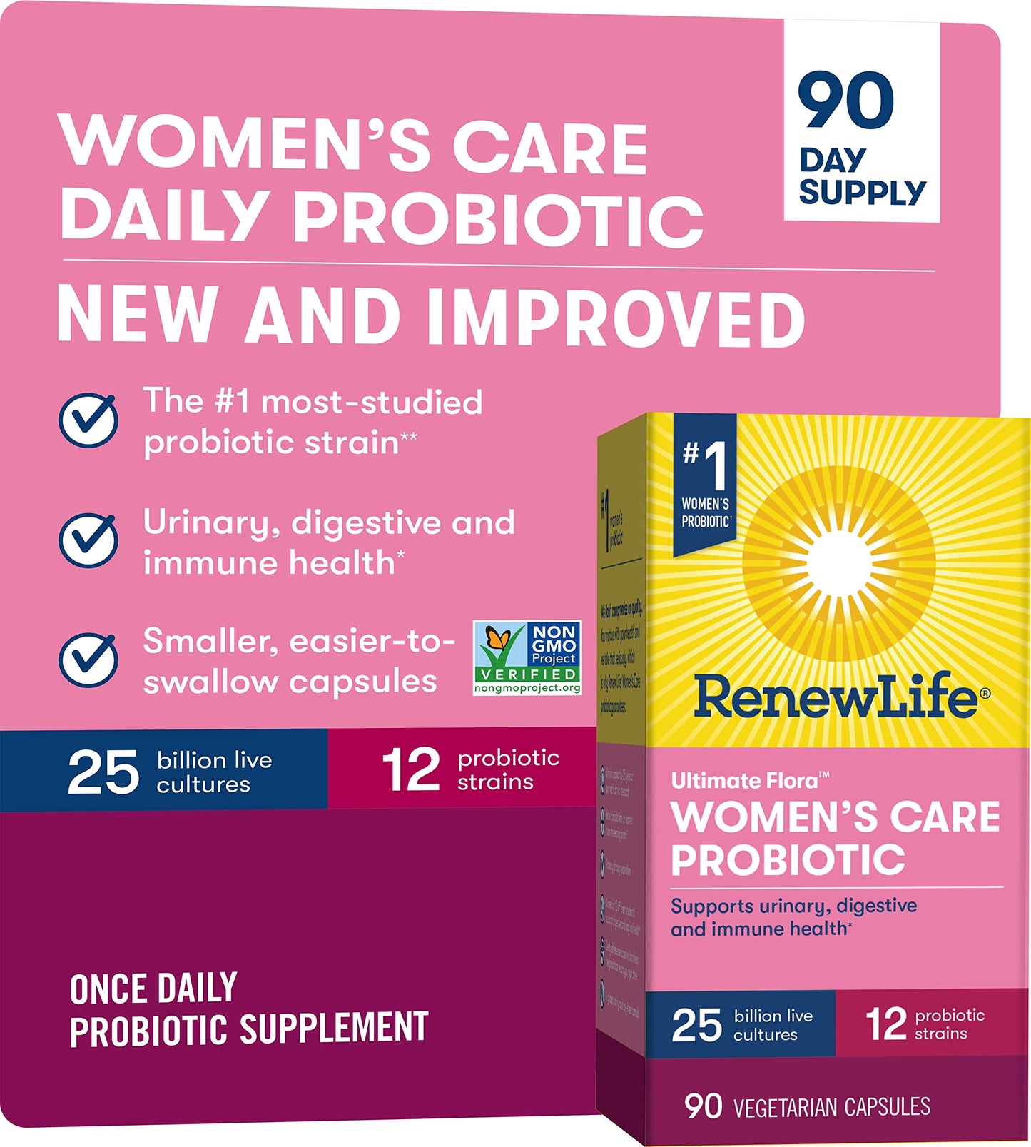 Renew Life Ultimate Flora Women's Care Probiotic 25 Billion CFU - 90 Capsules | Gluten Free, Non-GMO