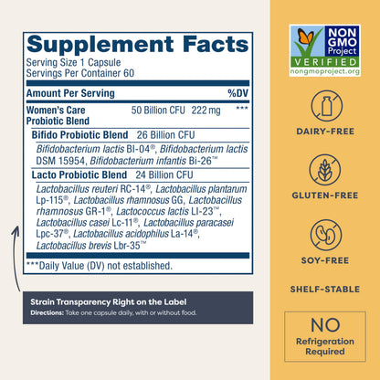 Renew Life Women's Probiotic Capsules - 50 Billion CFU, 60 Count | Vaginal, Urinary, Digestive & Immune Support