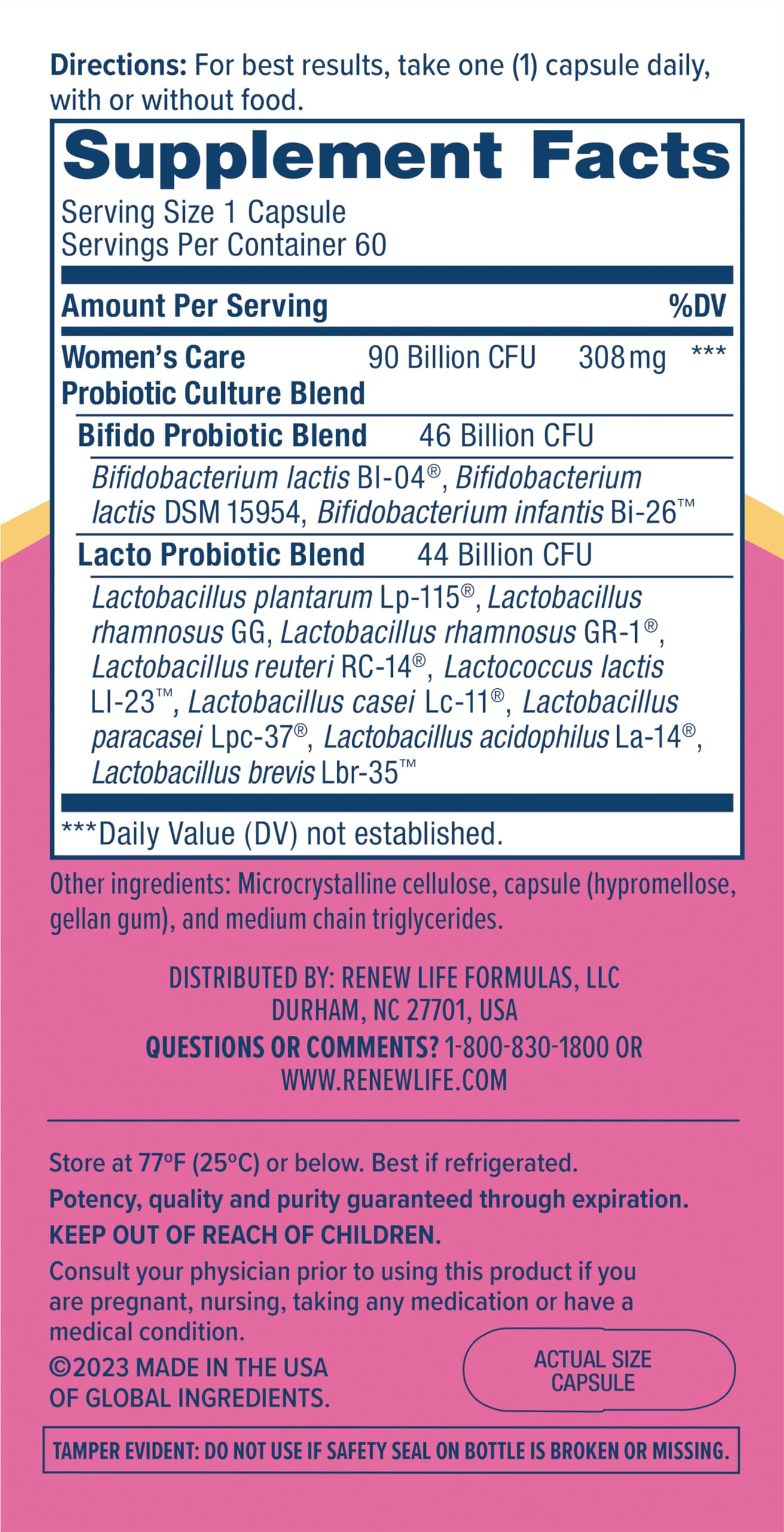 Renew Life Women's Probiotic Capsules — 90 Billion CFU for Vaginal, Urinary, Digestive & Immune Health