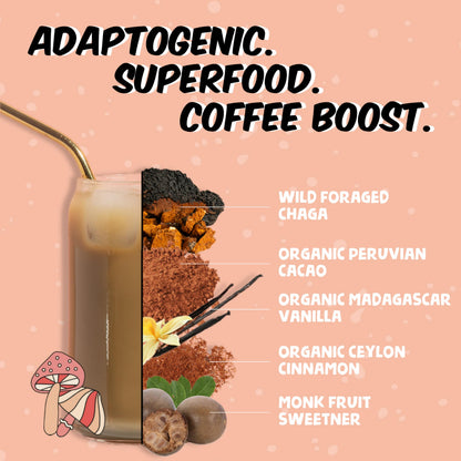 Renude Chagaccino – Wild Chaga Mushroom Powder & Adaptogen Drink Mix | Vegan, Keto, Zero-Calorie, 30 Servings