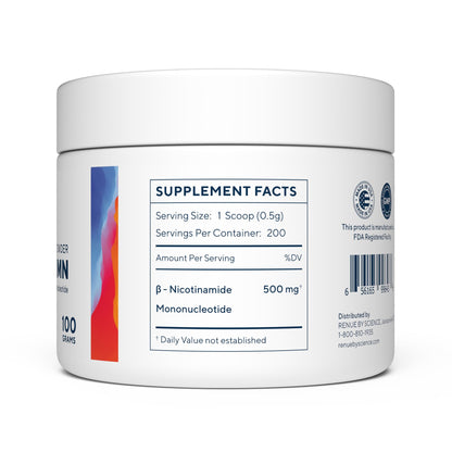 RENUE by Science NMN Powder – 100g, 500mg per Serving, Fast-Dissolve Sublingual, USA Made, Third-Party Tested