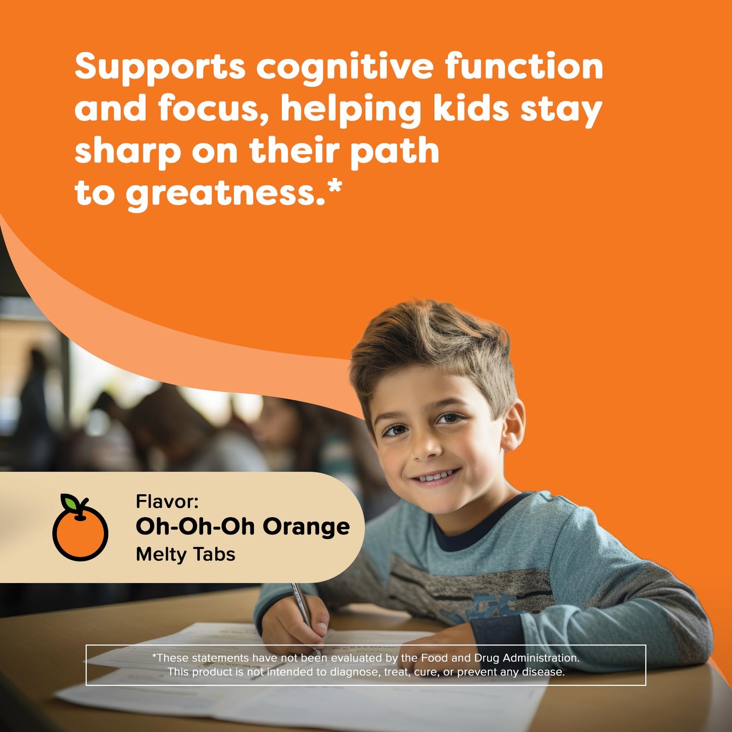 Renzo's Bright & Brainy Vitamin B6 for Kids - 60 Sugar-Free Melty Tabs, Orange