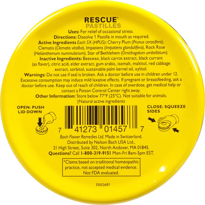 RESCUE Bach PASTILLES – Black Currant Stress Relief Lozenges (Homeopathic, 6-Pack)