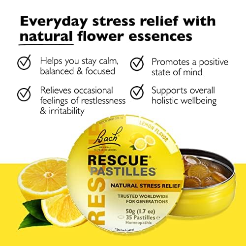 RESCUE Bach PASTILLES Lemon Flavor – Stress Relief Lozenges (6-Pack) | Homeopathic, Sugar & Gluten Free
