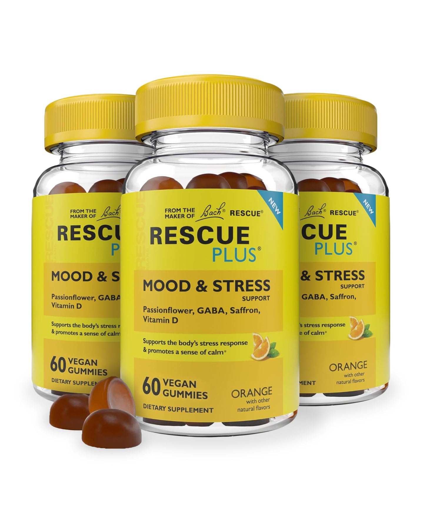 RESCUE Bach Plus Mood & Stress Gummies – Daytime Calm, Vegan, 3-Pack