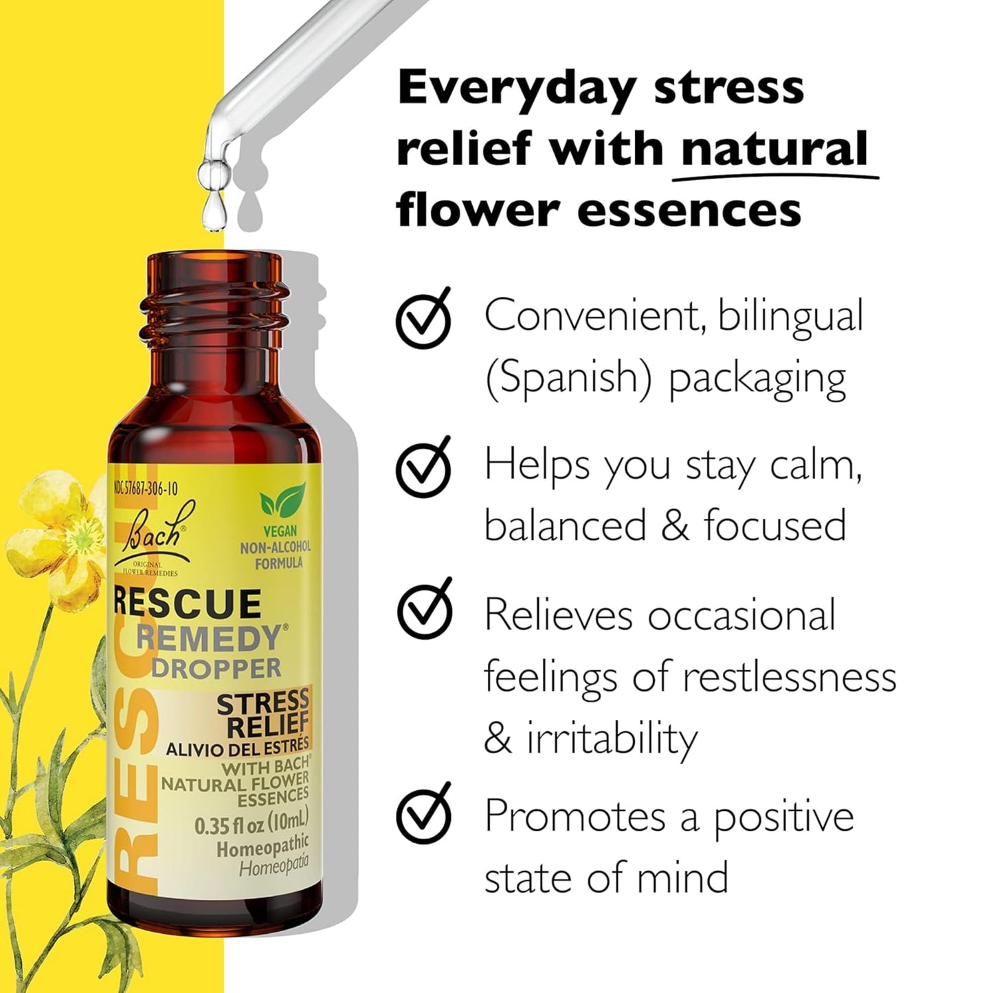 RESCUE Bach Remedy Dropper 10mL Pack of 2 | Natural Stress Relief