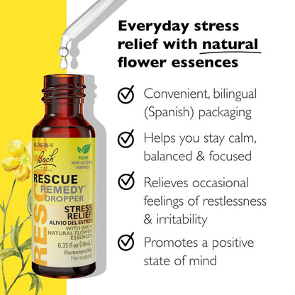 RESCUE Bach Remedy Dropper 10mL Pack of 2 | Natural Stress Relief