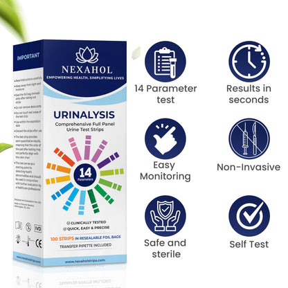 Urine Test Strips 14-Parameter Urinalysis – 100 Count Home UTI Test Strips