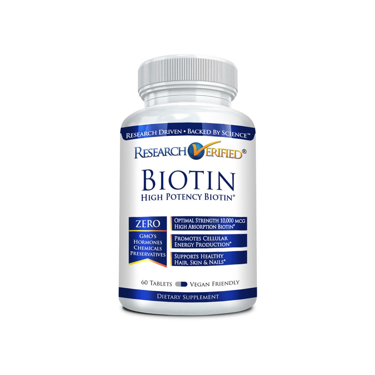 Research Verified Biotin 10,000mcg – Vegan Hair, Skin & Nails