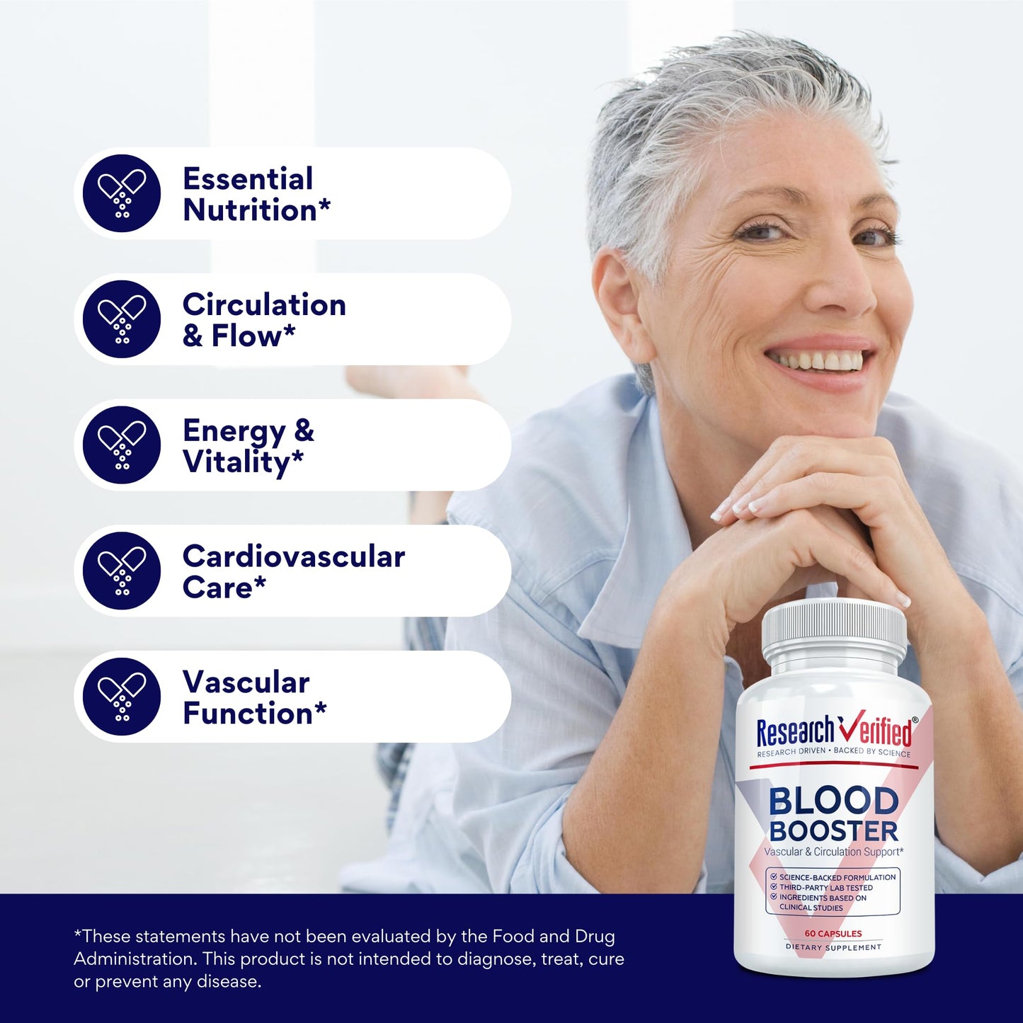 Research Verified Blood Booster – Blood Support with Hawthorn, Magnesium, Celery Seed Powder, BioPerine | 60 Capsules