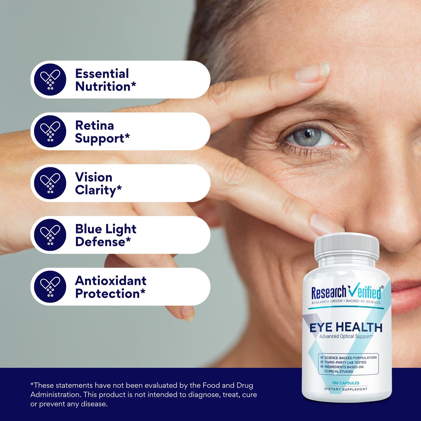 Research Verified Eye Health - Nourish and Protect Eyes and Vision, Support Healthy Retina, Improve Blood Supply to Eyes - Vitamins A, B, C, and E - 180 Capsules - 3 Month Supply - Made in The USA