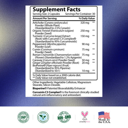 Research Verified Gas and Bloating – Artichoke, Ginger & Peppermint – 180 Vegan Capsules