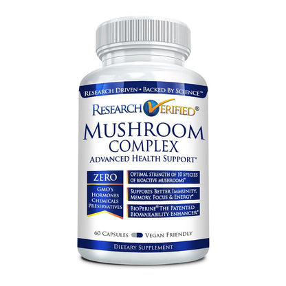 Research Verified Mushroom Complex – Immunity, Antioxidants & Cognition – 60 Vegan Capsules
