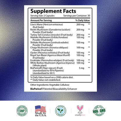 Research Verified Mushroom Complex - Immune Support, Antioxidants & Cognitive Function | 360 Vegan Capsules