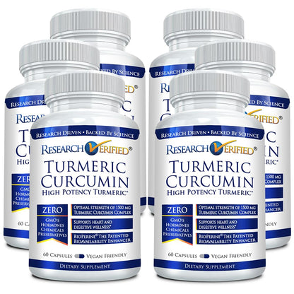 Research Verified Turmeric Curcumin 1500mg + BioPerine | Vegan, Made in USA, 360 Capsules