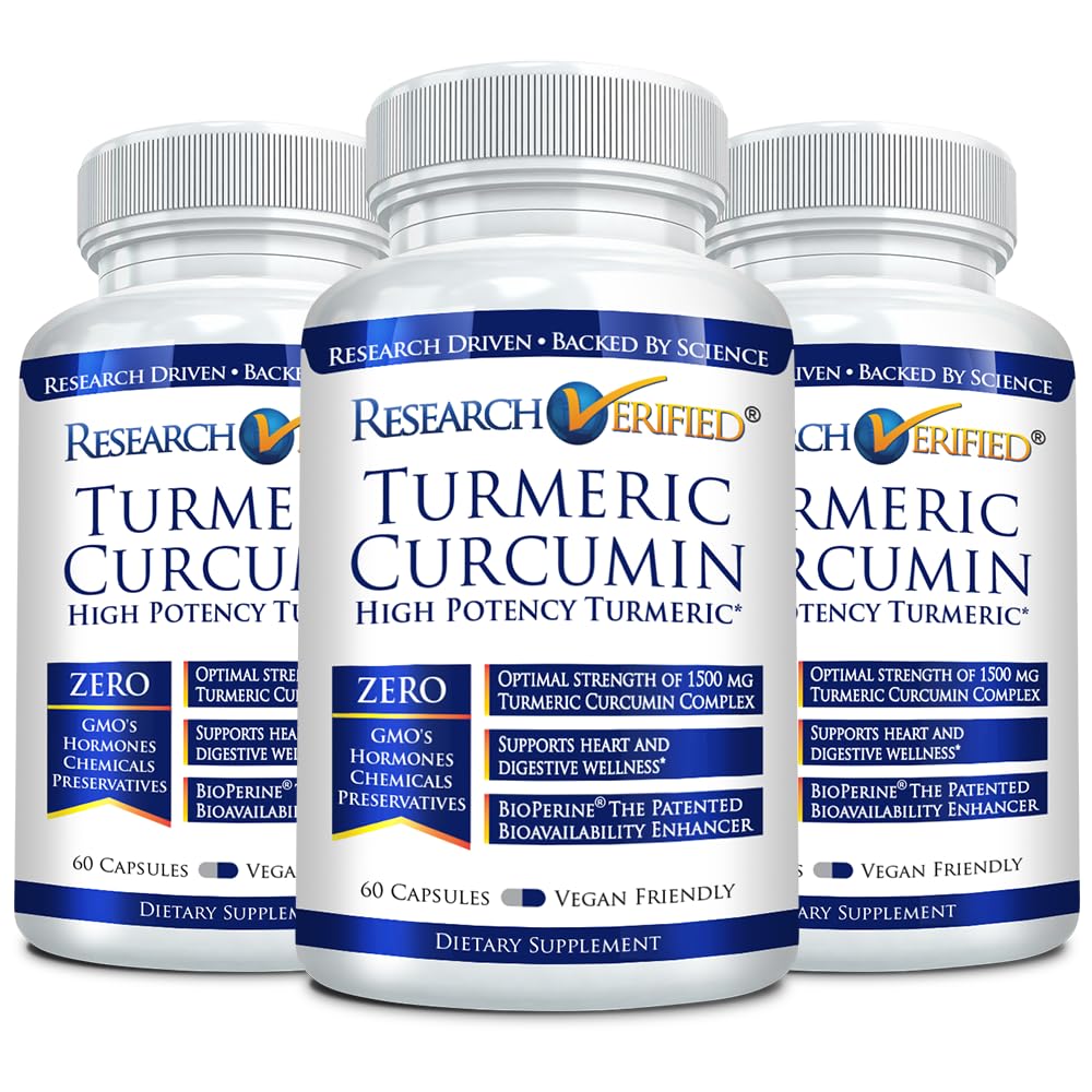 Research Verified Turmeric Curcumin with BioPerine (C3) - Vegan - Made in USA - 180 Capsules