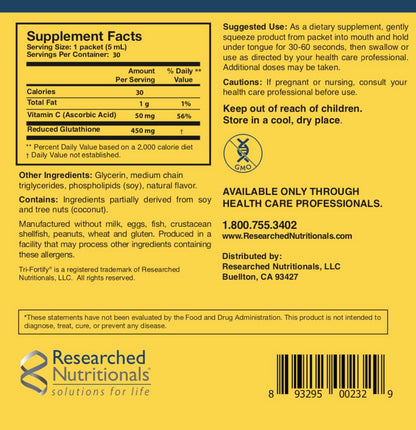 Researched Nutritionals Liposomal Glutathione (450mg) Liquid Gel + Vitamin C – Tri-Fortify, Watermelon, 5 Fl Oz