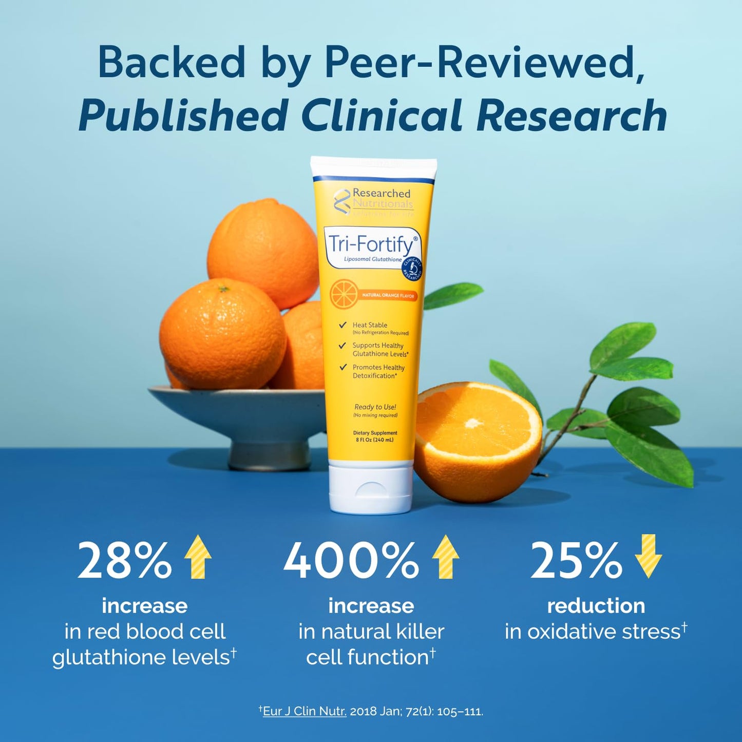 Researched Nutritionals Liposomal Glutathione 450mg Orange 5oz | Tri-Fortify Liquid Gel + Vitamin C – Immune Support & Detox