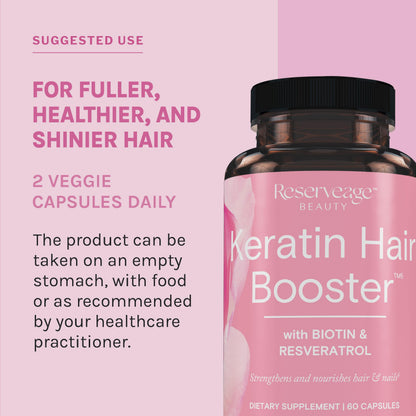 Reserveage Beauty Keratin Hair Booster with Biotin & Resveratrol – Hair & Nail Support for Women | 60 Capsules