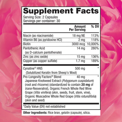 Reserveage Beauty Keratin Hair Booster with Biotin & Resveratrol – Hair & Nail Support for Women | 60 Capsules