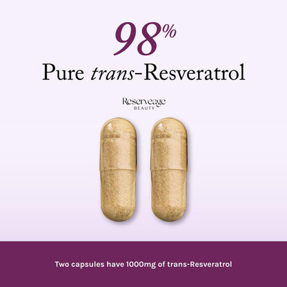 Reserveage Beauty Resveratrol 1000 mg – Antioxidant Support for Heart & Immune Health, 60 Capsules