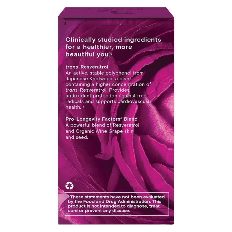 Reserveage Beauty Resveratrol 100 mg – Antioxidant for Heart Health, Cellular Health, and Healthy Aging | 30 Capsules, Paleo & Keto
