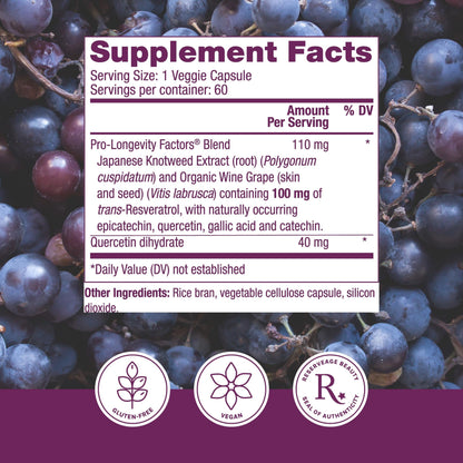 Reserveage Beauty Resveratrol 100 mg – Antioxidant Support for Heart, Aging & Immune Health | 60 Capsules (Pack of 2)