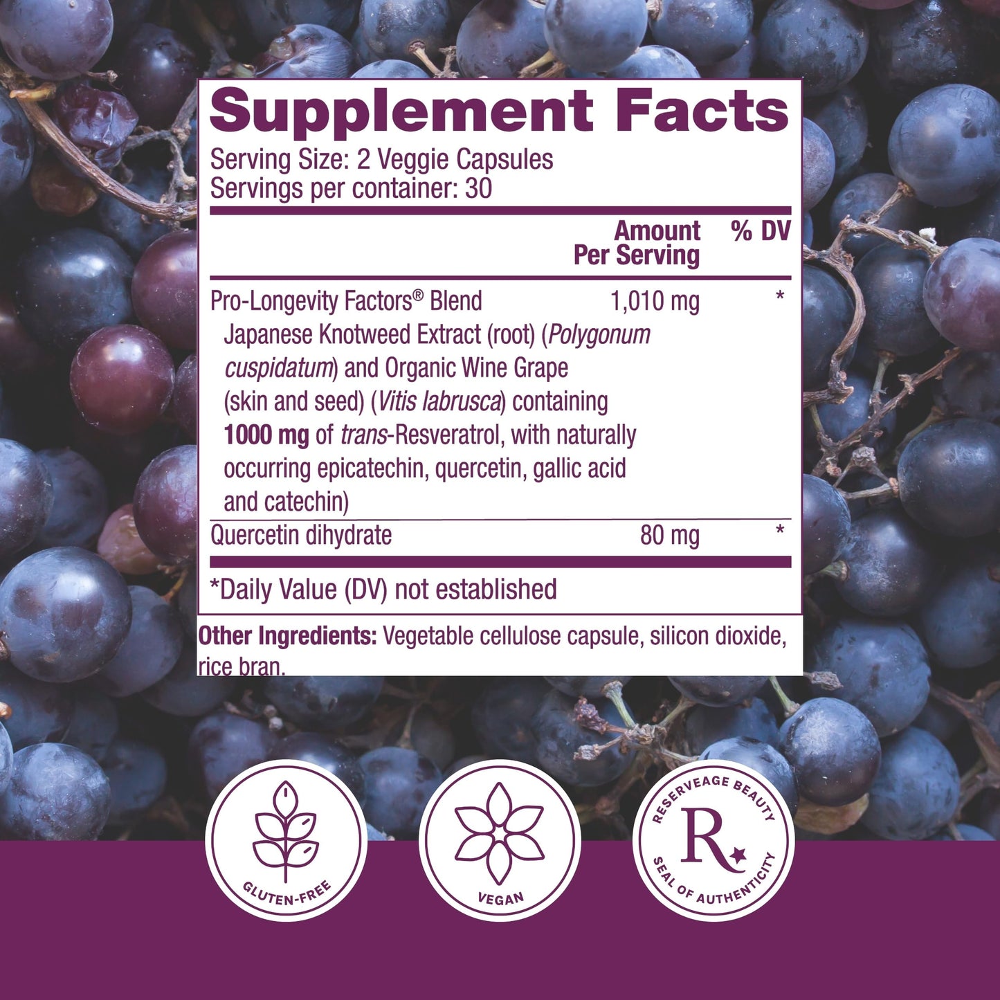 Reserveage Beauty Resveratrol 1000 mg – Antioxidant Support for Heart & Immune Health, 60 Capsules