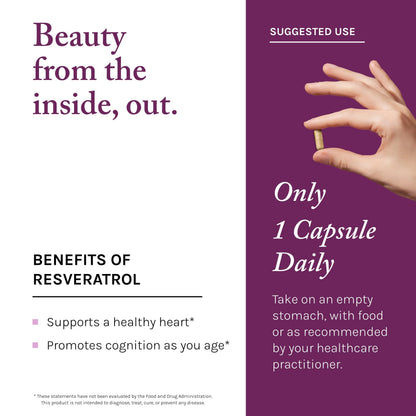 Reserveage Beauty Resveratrol 100 mg – Antioxidant Support for Heart, Aging & Immune Health | 60 Capsules (Pack of 2)