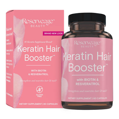 Reserveage Beauty Keratin Hair Booster with Biotin & Resveratrol – Hair & Nail Support for Women | 60 Capsules