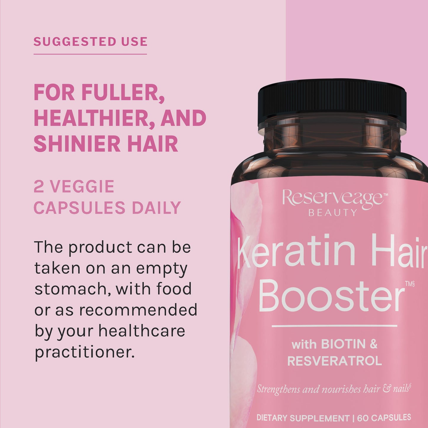 Reserveage Beauty Keratin Hair Booster with Biotin & Resveratrol – Hair & Nail Support for Women | 60 Capsules