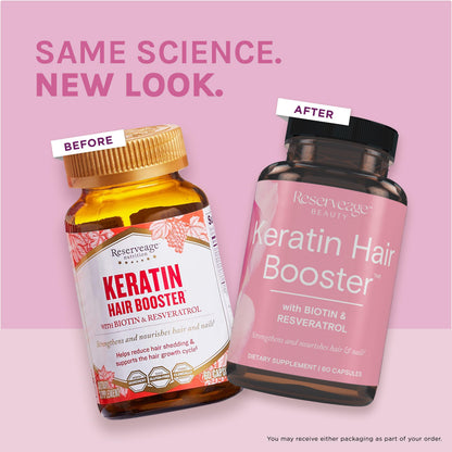 Reserveage Beauty Keratin Hair Booster with Biotin & Resveratrol – Hair & Nail Support for Women | 60 Capsules