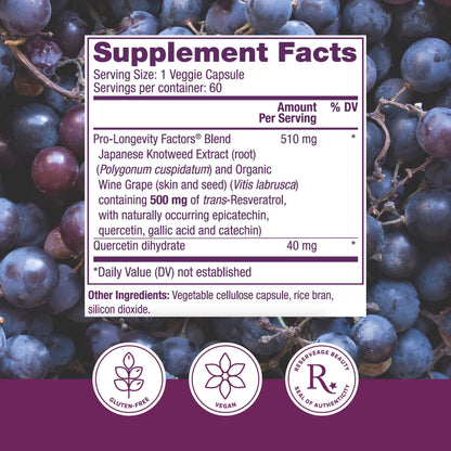 Reserveage Beauty Resveratrol 500 mg — Heart & Cellular Health Antioxidant Support | Vegan Capsule