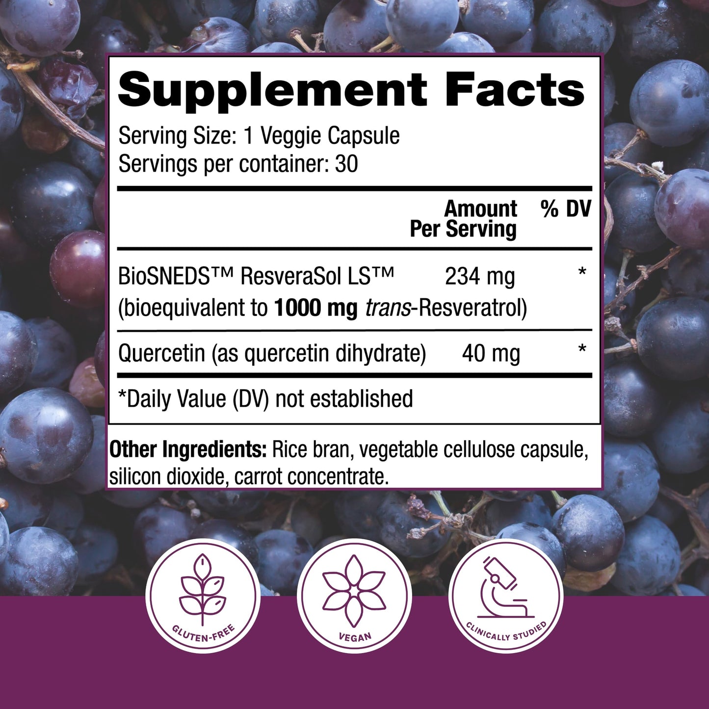Reserveage Beauty Resveratrol Plus+ 1000 mg – Vegan, Gluten-Free Rapid-Release Capsules with Quercetin