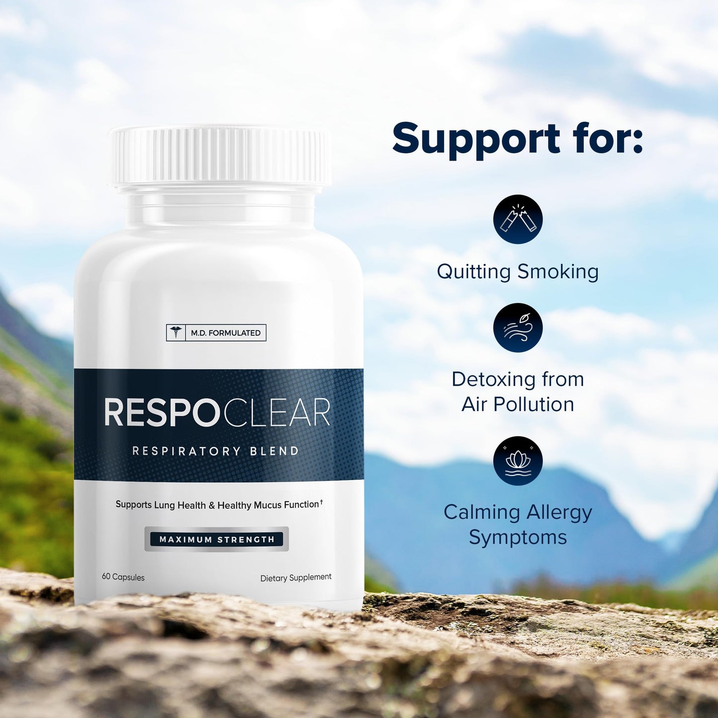 RespoClear 60 Caps – Herbal Respiratory Support, Lung Detox, Sinus Relief | NAC, Elderberry, Quercetin | GMO-Free, Made in USA