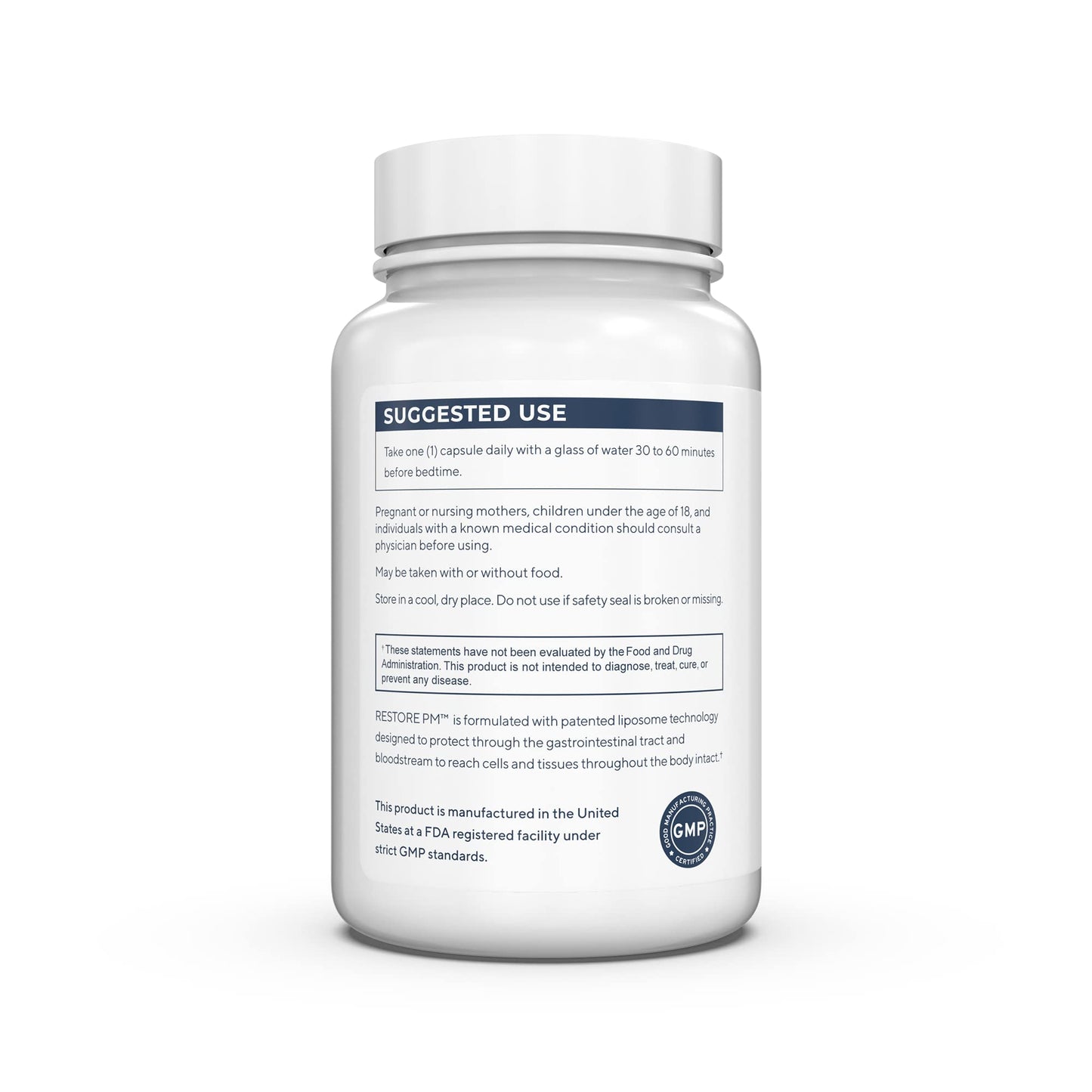 Renue By Science Restore PM | Liposomal Melatonin GABA Sleep Support | 60 Capsules | Made in USA | Non-GMO