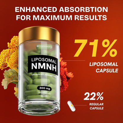 Resurrected Health Liposomal NMNH (300mg) – NAD+ Booster for Energy, Focus - 60 Capsules (4 Packs)