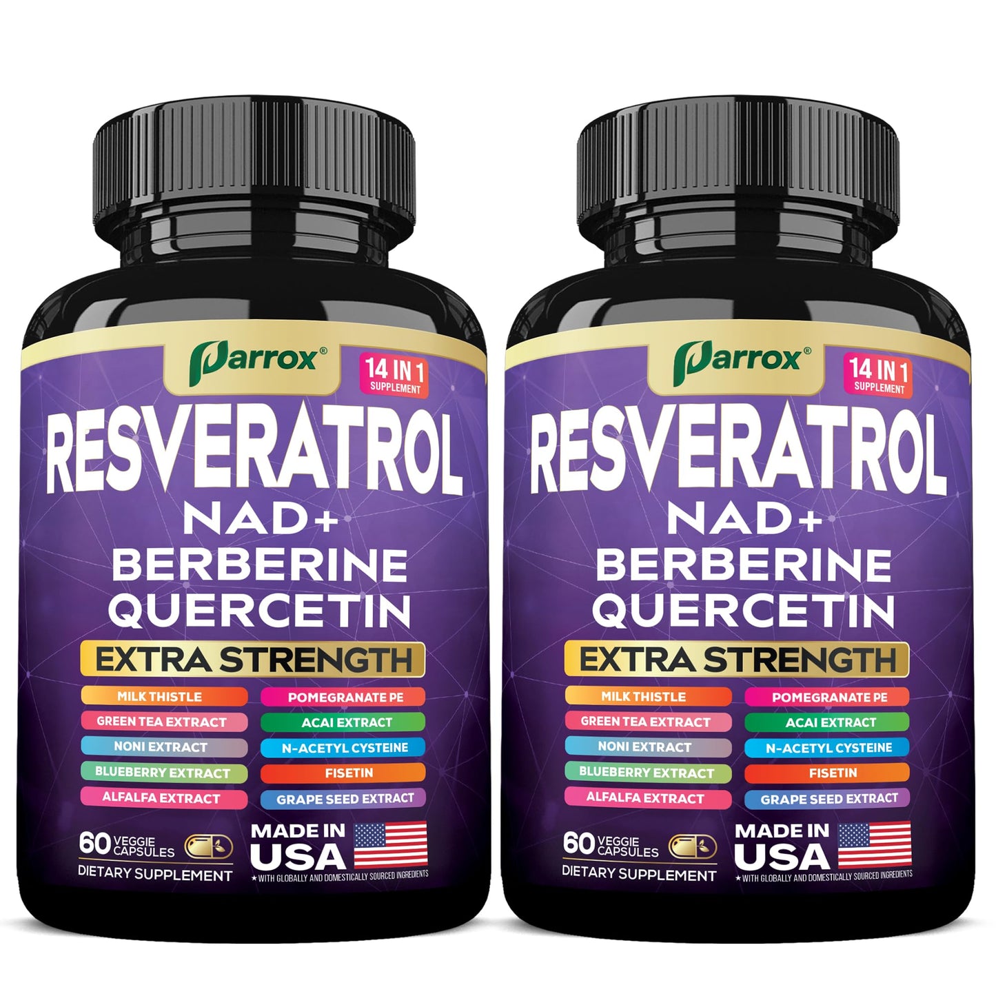 Resveratrol 14-in-1 Extra Strength Supplement (120 Caps) – NAD+, NAC, Milk Thistle & More