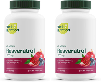 Resveratrol Supplement 750mg – Trans-Resveratrol, Extra Strength (90 Capsules, Pack of 2) – Vegan, Non-GMO, Gluten-Free