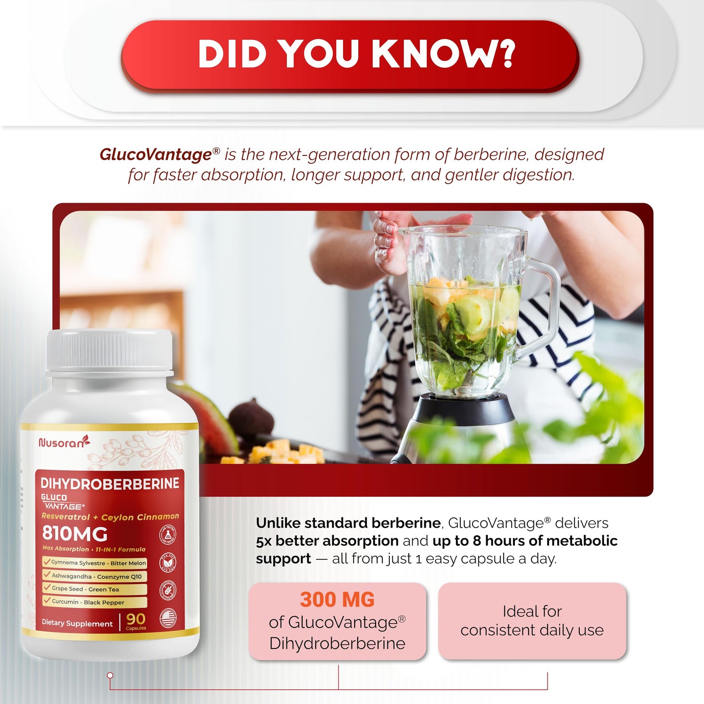 Dihydroberberine – Super Berberine 810mg with GlucoVantage | 5X Absorption | Made in USA | 90 Count